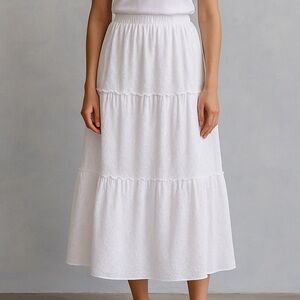 🆕🥥 Sam & Jess White Eyelet Tiered Midi Skirt XL Boho Summer Vacation Cottagecore